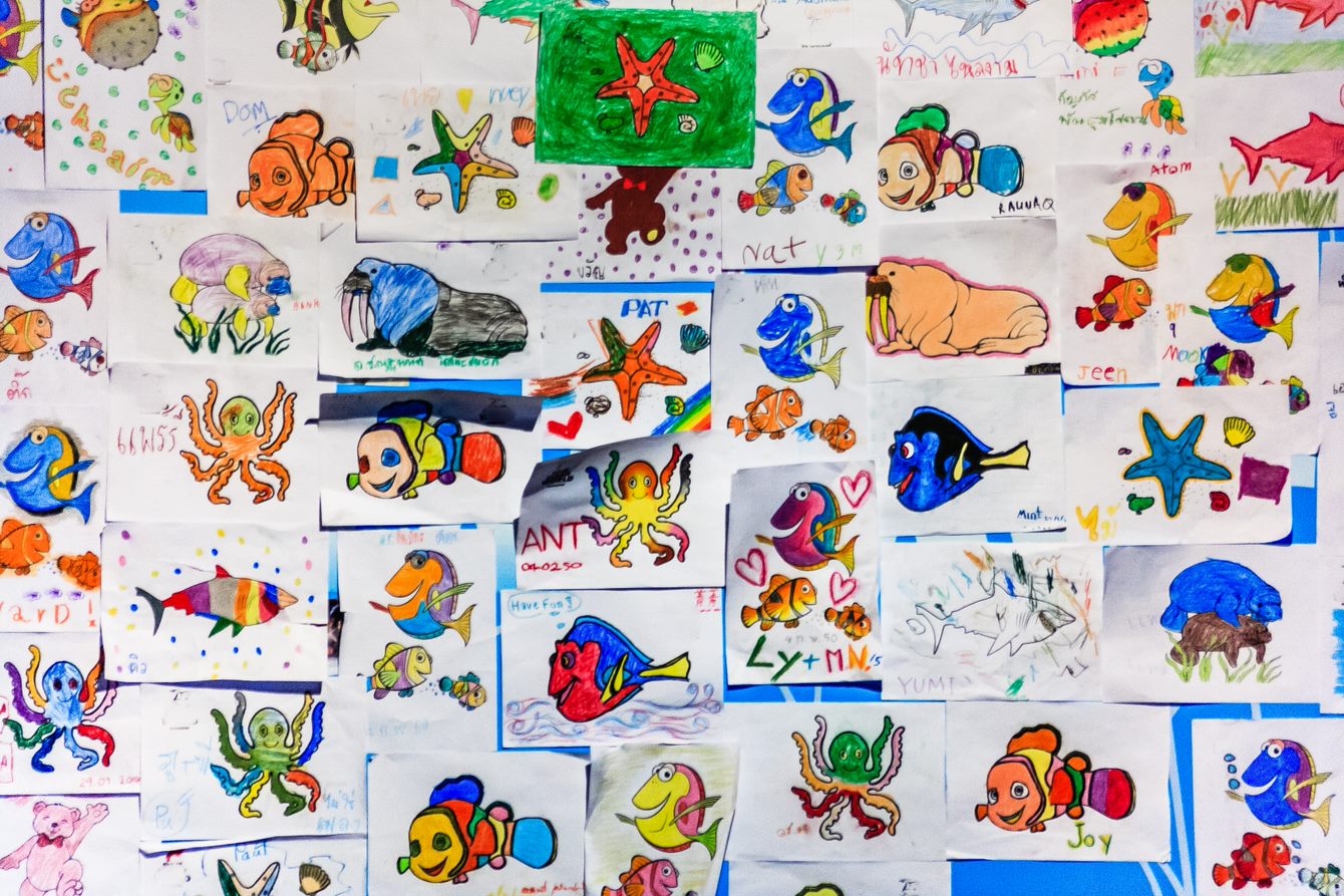 Post Background. Compilation of drawings produced by children.